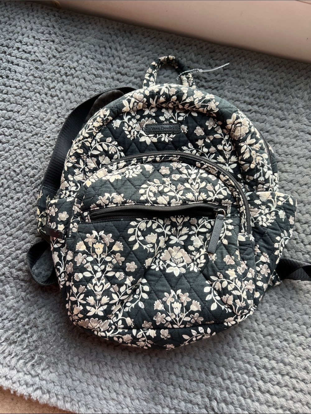 Vera Bradley Black Quilted Floral Mini Backpack